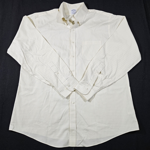 Brooks Brothers Regent Fit Men's LS Button-up Shirt Yellow Check Size 16.5 - Picture 1 of 7